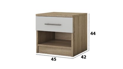 Dimensiuni noptiera Beta, culoare sonoma+alb, fundal alb